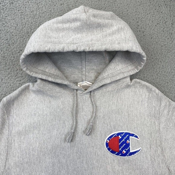 Champion Big Logo Gray Reverse Weave Hoodie Size Medium Heavyweight - Picture 3 of 11